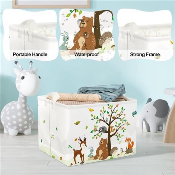 Clastyle Woodland Animals Bear Fox Raccoon Tree Baby Gift Storage Basket - Picture 4 of 7